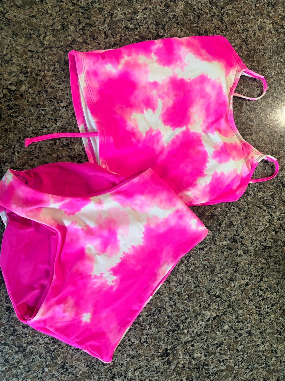 Ladies Pink Tie-Dye Tank Bikini Top and High Waist Bottoms- size S - NEVER WORN